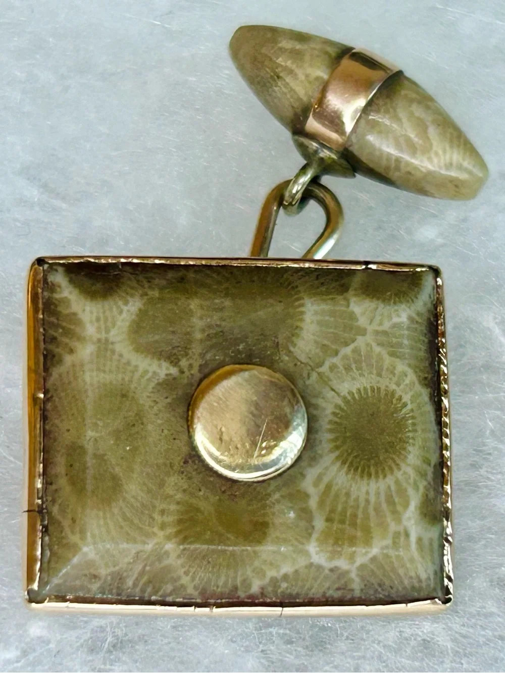Rare Vintage Petoskey Stone & 10K Gold Accent Cuff Links (c. 1940s–1960s)